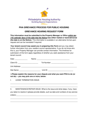 Public Housing Grievance Hearing Request Form