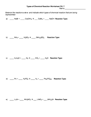 Chemical Reaction Worksheet