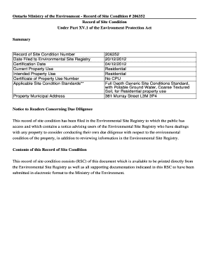 Ontario Record of Site Condition Form