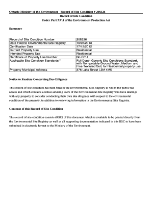 Ontario Record of Site Condition