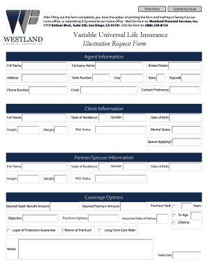 Variable Universal Life Insurance Illustration Request Form