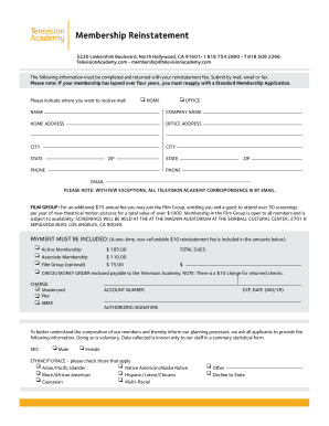 Television Academy Membership Reinstatement Form