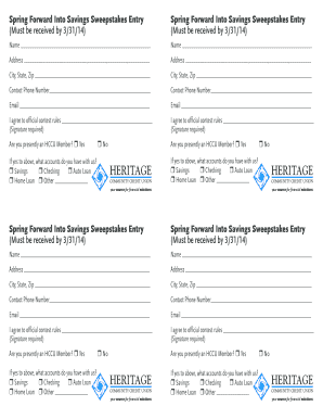 Spring Forward Into Savings Sweepstakes Entry Form
