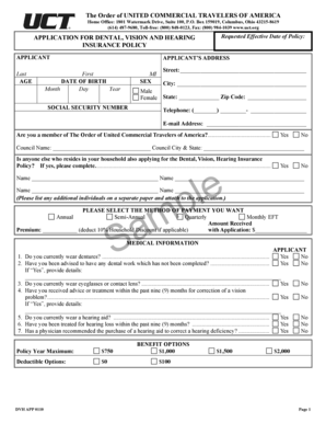 Dental Vision Hearing Insurance Application