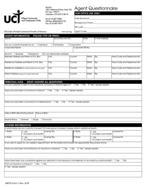 Agent Questionnaire and Application for Membership