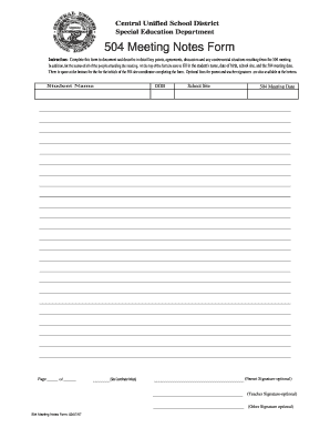504 Meeting Notes Form