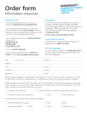 Parkinson's UK Resource Order Form