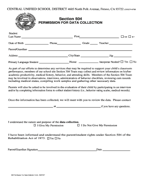 Section 504 Permission for Data Collection Form