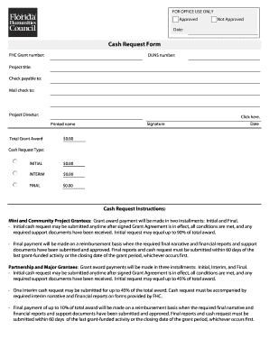 fillable online cash request form florida humanities fax email