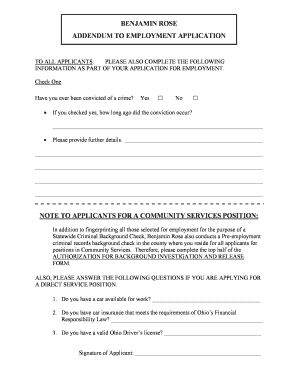 Addendum to Employment Application