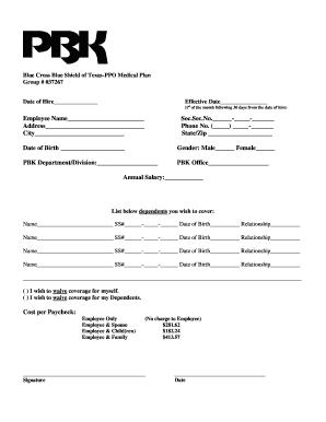 Blue Cross Blue Shield of Texas-PPO Medical Plan Enrollment Form