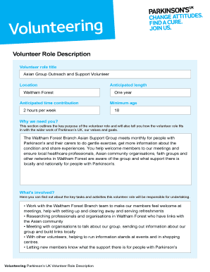 Parkinson's UK Volunteer Role Description