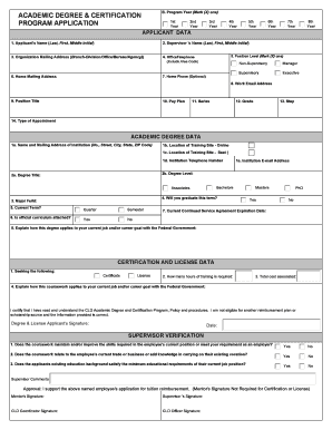 US Federal Academic Degree and Certification Program Application