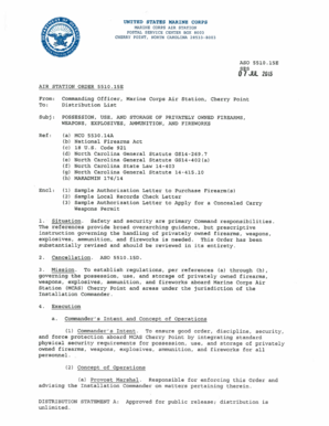 15E SAMPLE AUTHORIZATION LETTER TO PURCHASE FIREARM(S) UNITED STATES MARINE CORPS Your Units Letterhead 5521 CO Date From: To: Via: Commanding Officer XXXXXXXXXXX County Sheriffs Department, XXXXXXXXX, North Carolina Provost Marshals