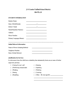 504 Plan Student Information Form