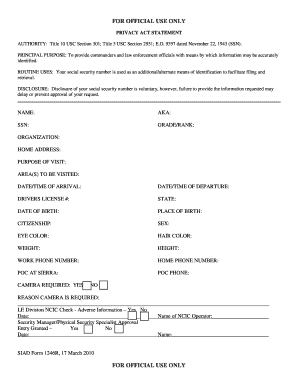 SIAD Form 1246R for Visitor Access