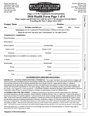 2016 Camp Health Form