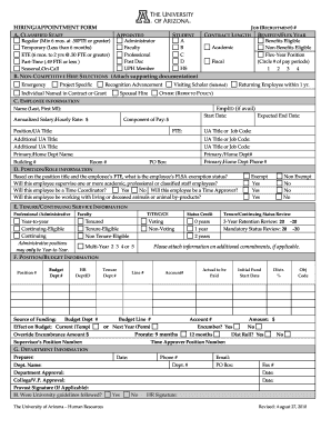 University of Arizona Hiring Appointment Form