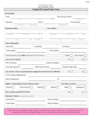 Student Personnel Data Form