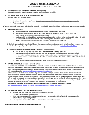 Formulario de matrícula para los estudiantes del Falcon School District 49