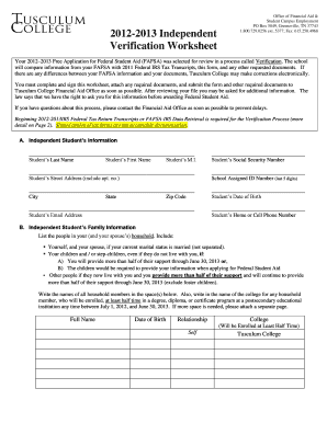 2012-2013 Independent Verification Worksheet