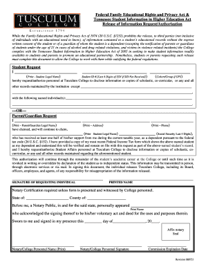 Tennessee Student Information Release Authorization