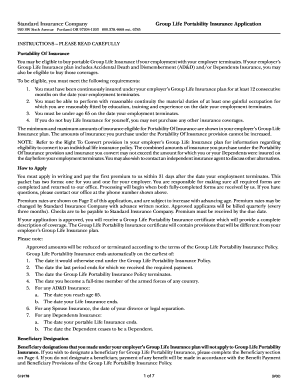 Group Life Portability Insurance Application