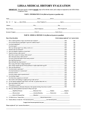 LHSAA Medical History Evaluation Form