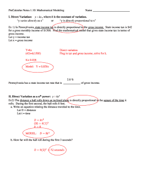 PreCalculus Notes 1.10: Mathematical Modeling
