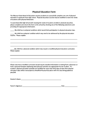 Missouri Physical Education Form