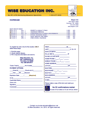 Insurance Continuing Education Registration Form
