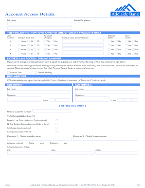 Adelaide Bank Express Line Access Form