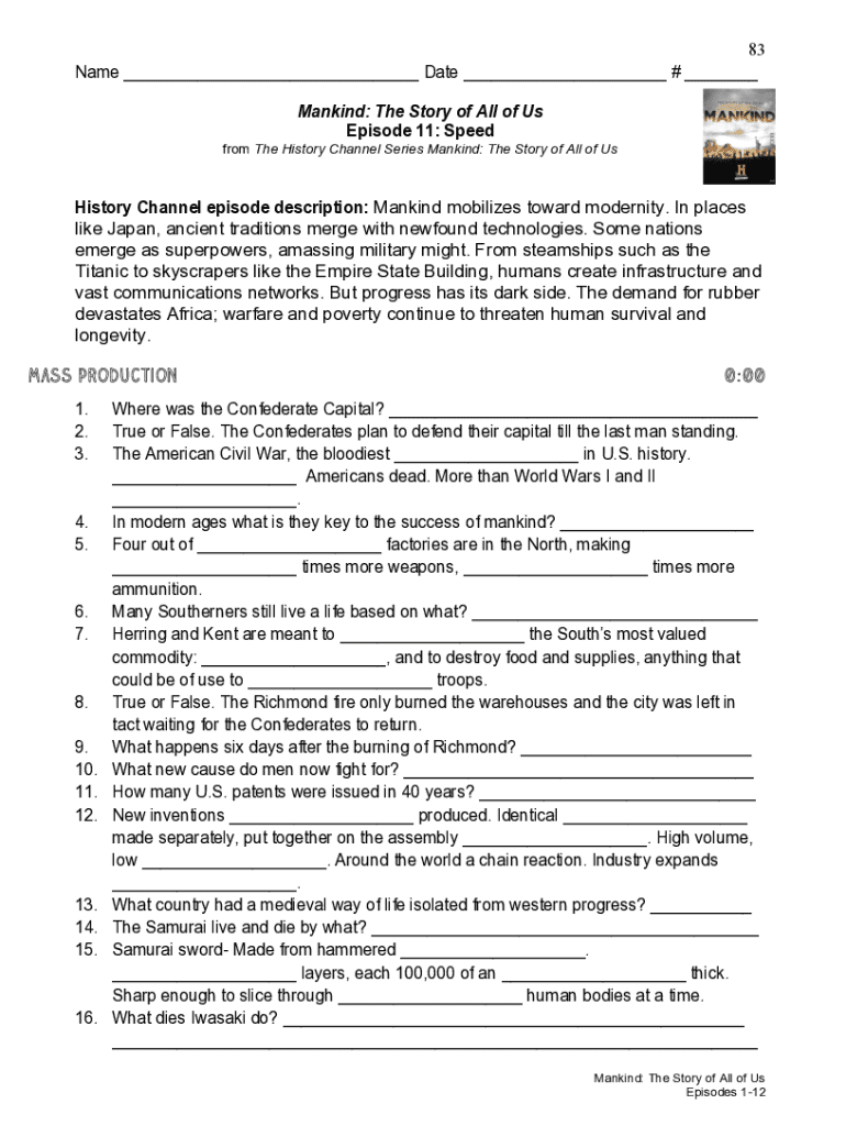 Mankind The Story Of All Of Us Episode 11 Speed Answers - Fill Online,  Printable, Fillable, Blank | pdfFiller