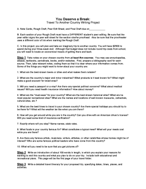 Travel to Another Country Writing Project