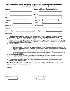 Licence Declaration for a Registered Trade Mark (.eu Phased Registration)
