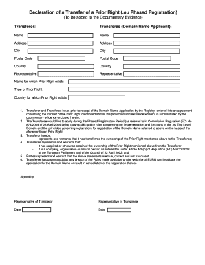 EU Domain Name Transfer Declaration