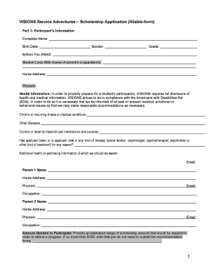 VISIONS Scholarship Application Form