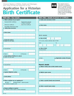 Victorian Birth Certificate Application