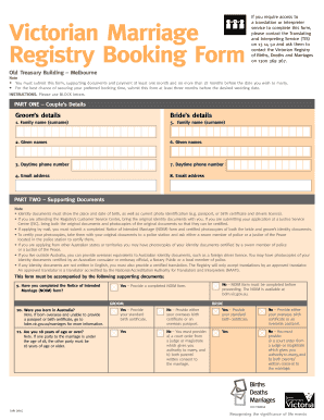 Victorian Marriage Registry Booking Form