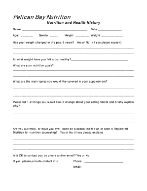 Nutrition and Health History Form