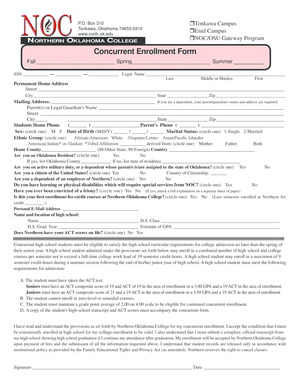 Northern Oklahoma College Concurrent Enrollment Form