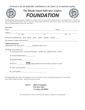 Rhode Island Saltwater Anglers Donation Form