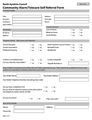 North Ayrshire Council Community Alarm Telecare Self Referral Form