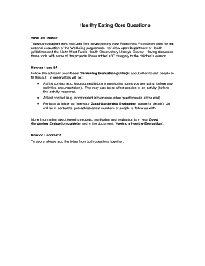 Healthy Eating Core Questions