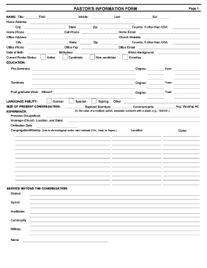 Pastor Information Form
