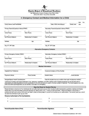 Emergency Contact and Medical Information for a Child