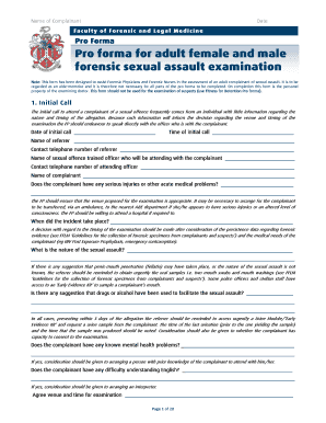 Forensic Sexual Assault Examination Form