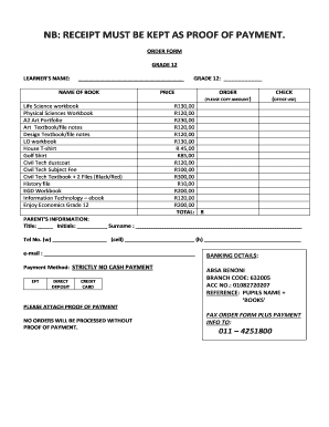 South African School Book Order Form