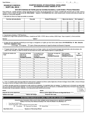 Solicitud de Familia para las Comidas Escolares y Leche Gratis o Precios Reducidos