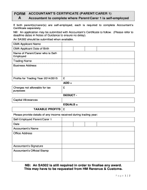 FORM ACCOUNTANTS CERTIFICATE PARENTCARER 1 A